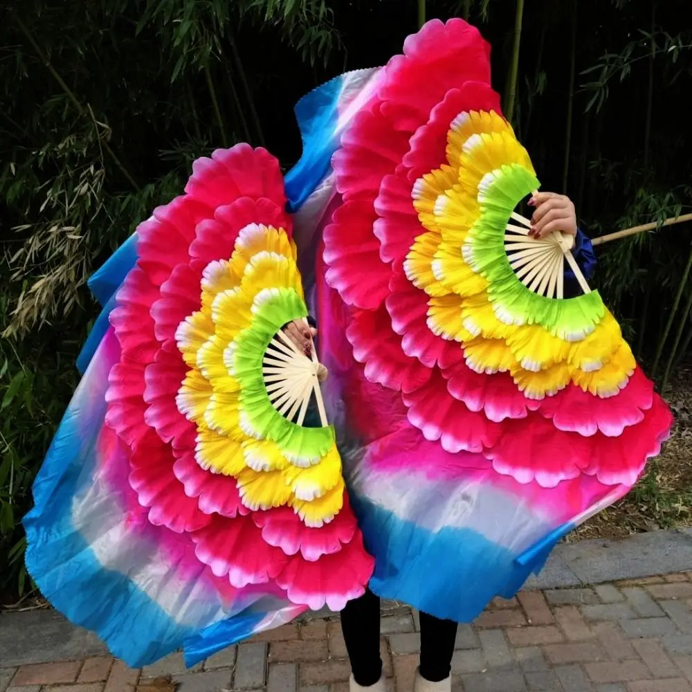 

Танцевальный веер 31/36 см, 5 слоев + 35 см, полукруглый шелковый веер-вуаль, пары китайских коротких вееров для восточных танцев, реквизит для выступлений, двойные лепестки