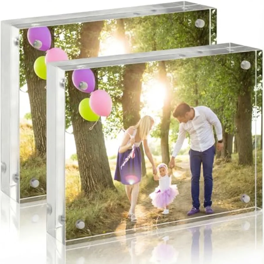 

Acrylic Magnetic Picture Frame 2 Pack - 20mm Extra Thick Large Frameless Photo Frame Clear Double Sided Display for Family Port