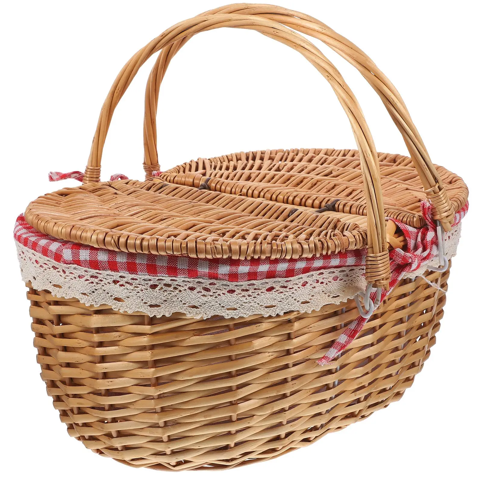 African Market Basket With Handles And Lid Wicker Woven Basket Rustic Storage Basket Bread Food Storage Basket Rattan 2024 New