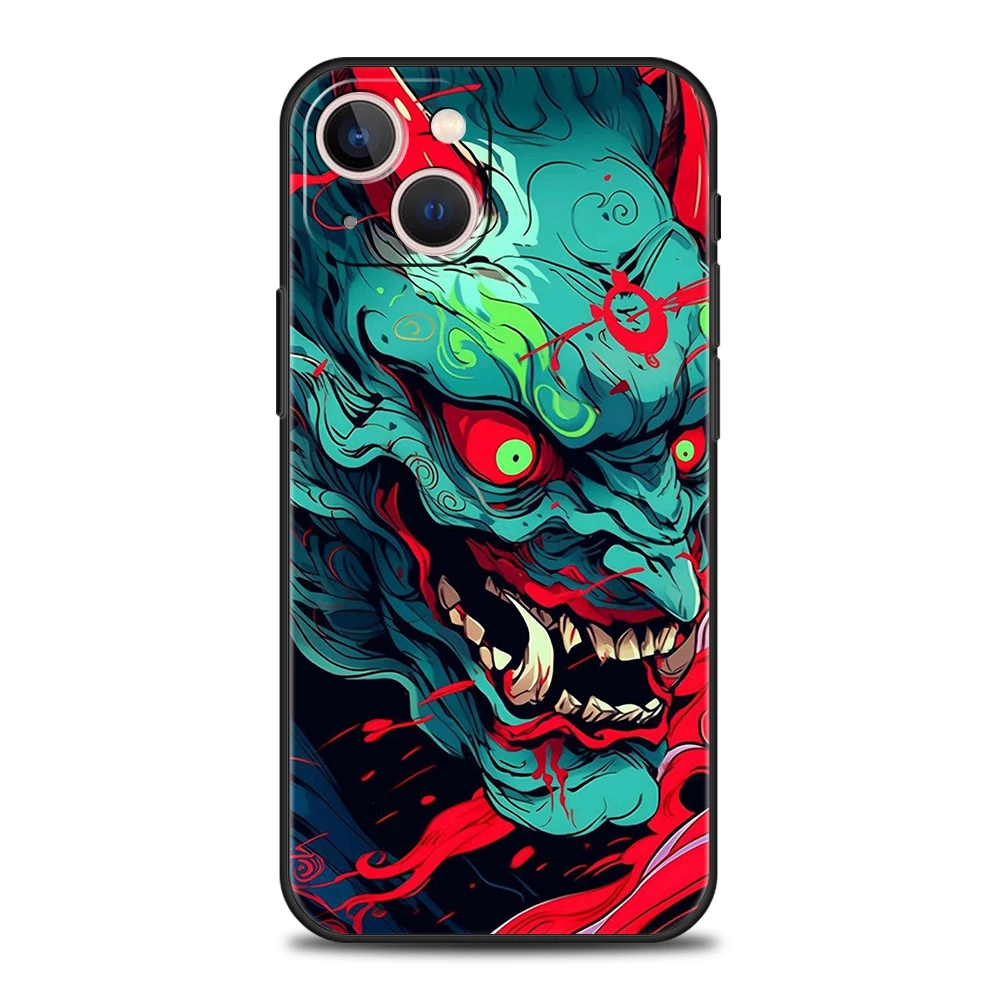 Japan Samurai Oni Mask Phone Case for iPhone 16 15 14 13 12 Pro Max 11 Pro Max 7 8 Plus XS XR Shockproof Silicone Soft Shell Bag – Detail 7