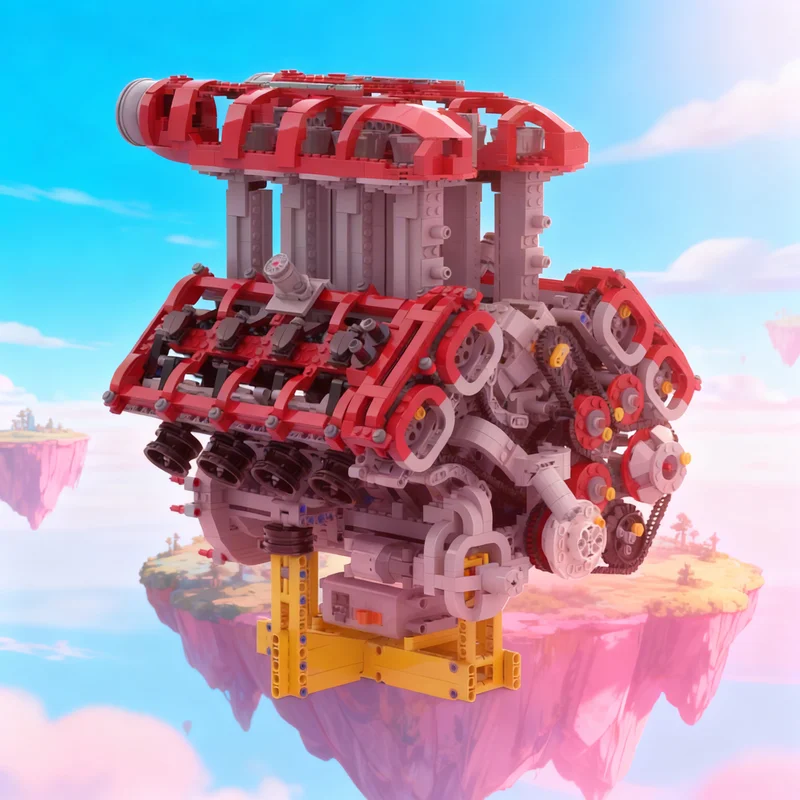 

2856pcs MOC V8 Engine Red Technical Model Building Blocks Creative Display Gift Collectible Decor Kids Premium Adult Desk Home