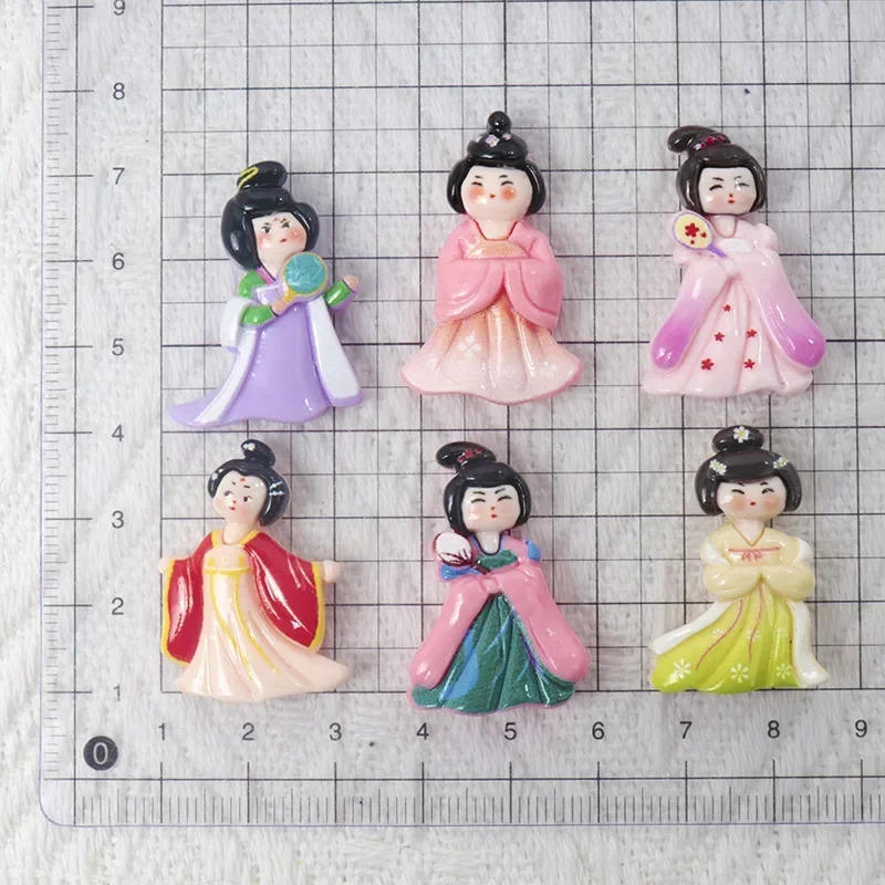 10/100pcs Resin Cartoon Chinese Style Hanfu Girl Flatback Christmas Figurines Scrapbook DIY Bow Accessory Decor Home Crafts