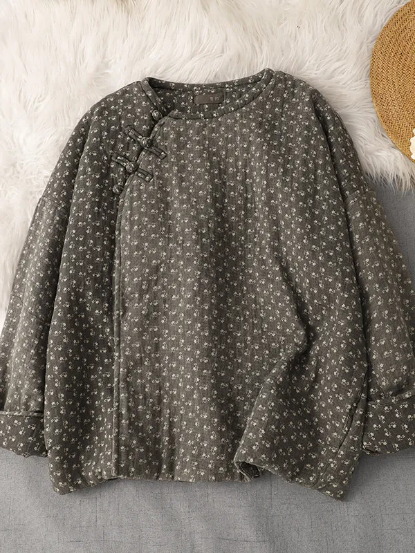 

Loose Fit Thiened Large Size Cotton Jaet Women's Winter New Sle Floral Design Button up Long Sve Casual Coat