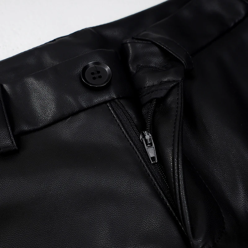 Kstoun estilo namorado menina quente calças de couro do plutônio cintura baixa perna larga solta em linha reta vintage streetwear calças de carga calças femininas