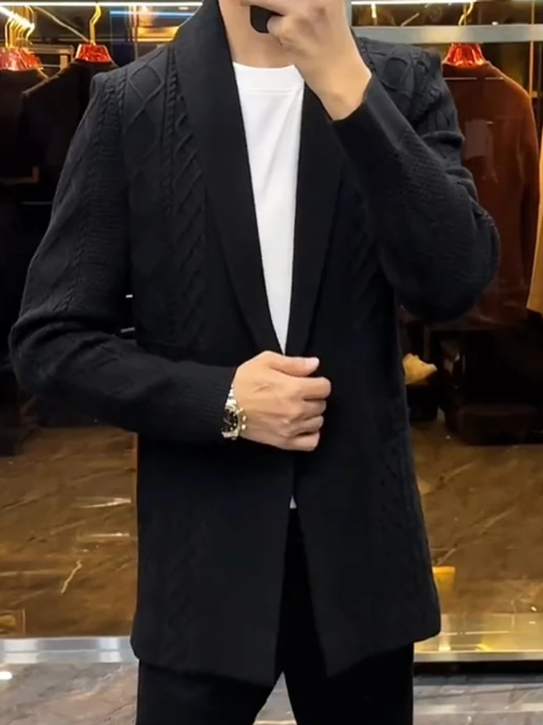 

Мужской вязаный жакет: новинка осенне-зимнего сезона, комфортный, повседневный, деловой, модный, с воротником, длинный рукав