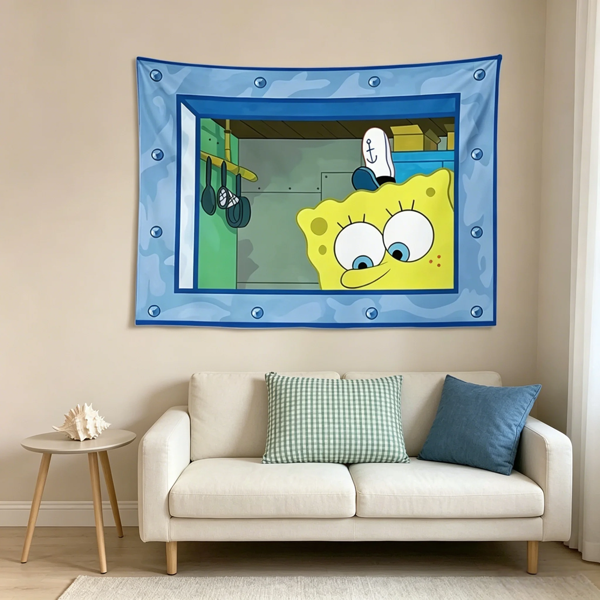 Potdemiel SpongeBob SquarePants Octopus Brother Tapestry, Cute Cartoon Hanging Cloth for Bedroom Wall Background Decor view 2