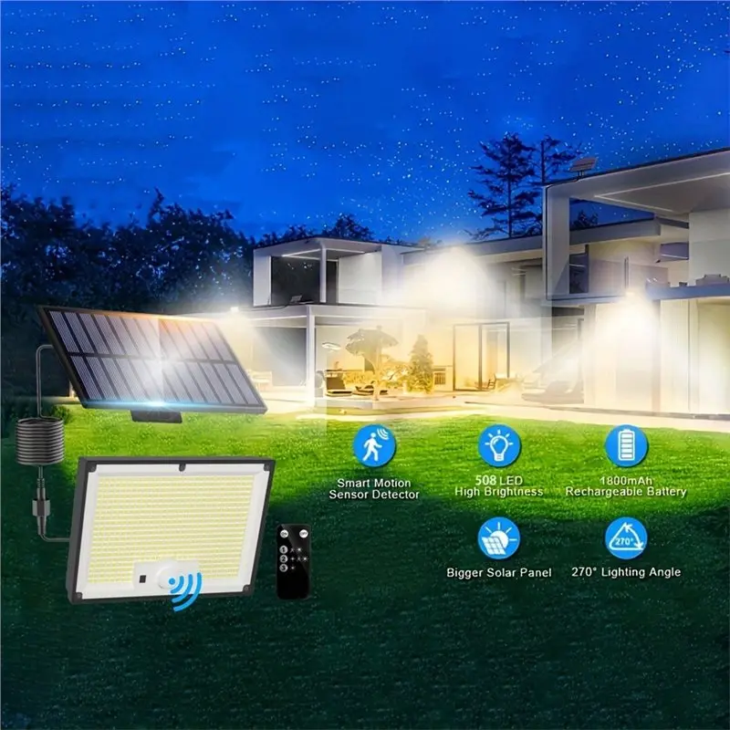 

[A93Z!】 Motion Sensor Security Lamp With Remote-Control, 3 Modes 2-In-1 LED Solar Outdoor Light-Bright White Waterproof Floodlig