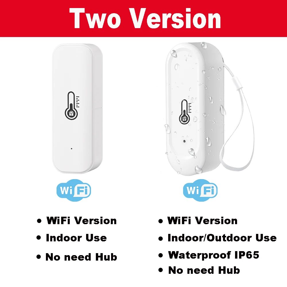 Tuya WiFi Outdoor Waterproof  IP65 or Indoor Temperature Humidity Sensor Home Thermometer Compatible For Alexa Google Home Voice