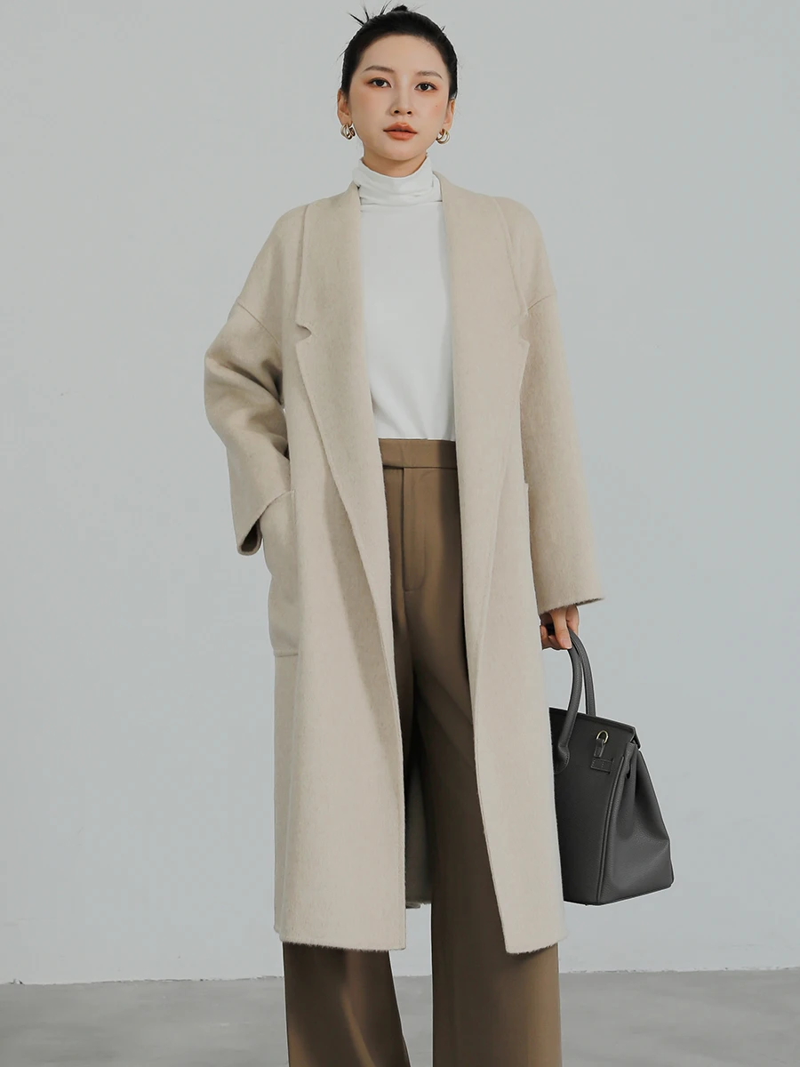 

DT Высококачественное верблюжье бархатное двустороннее шерстяное пальто женское средней длины осень-зима новая свободная верхняя одежда с поясом на талии Thi