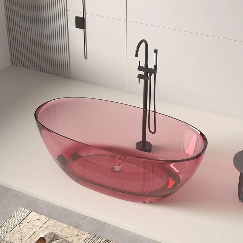 Crystal bathtub Transparent color resin Thin edge Internet celebrity oval integrated bathtub Freestanding bathtub