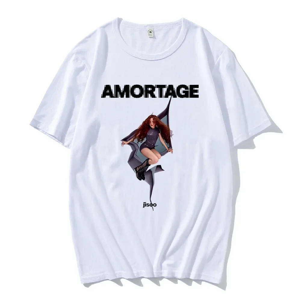 

Streetwear Korean Singer JISOO AMORTAGE Print T-shirt Summer 100% Cotton Casual Hip-hop Fashion T-shirt