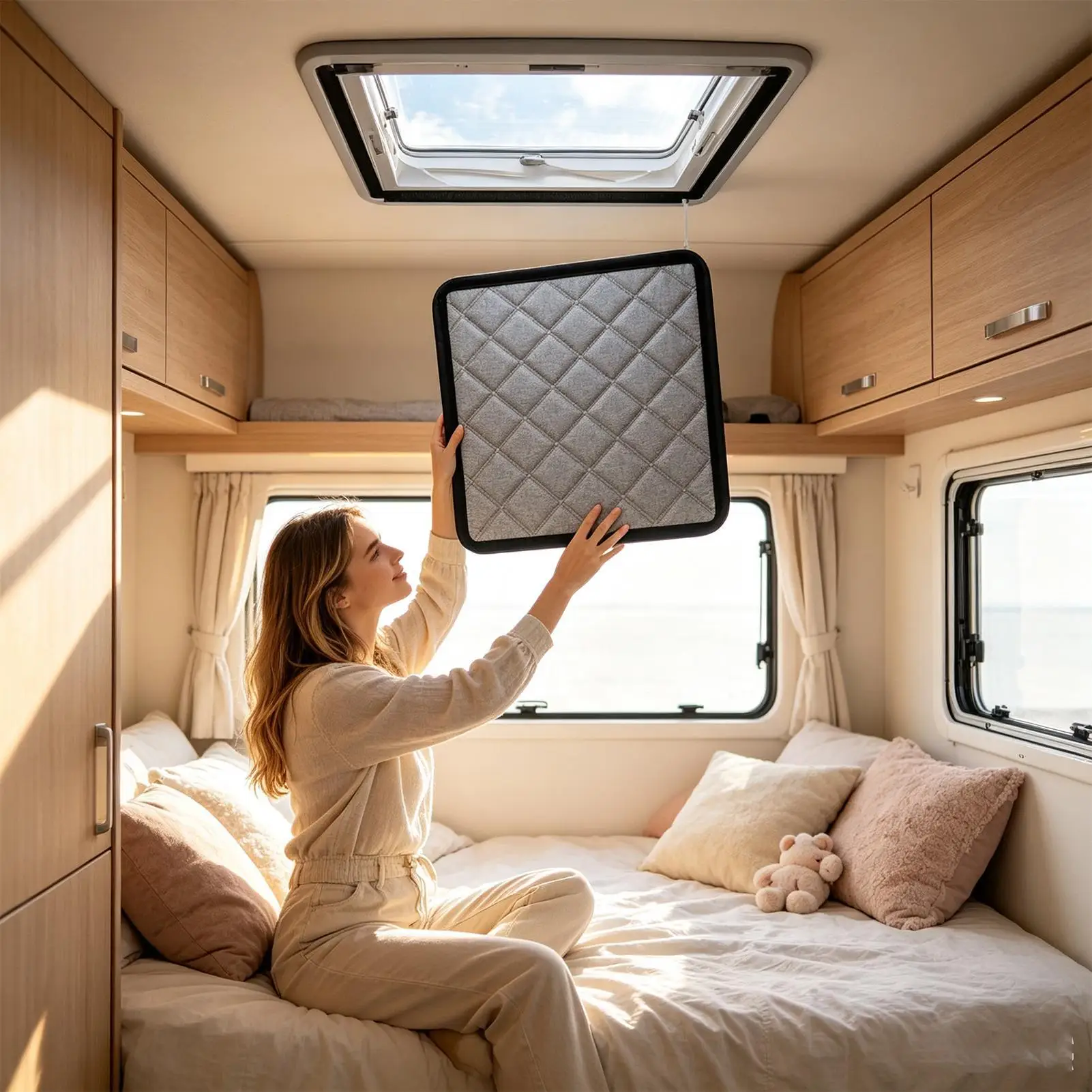 Écran de protection pour toit ouvrant 16x16 pouces avec bandes adhésives, protection UV, isolation thermique, pare-soleil pour camping-car, fourgonnette, motorhome
