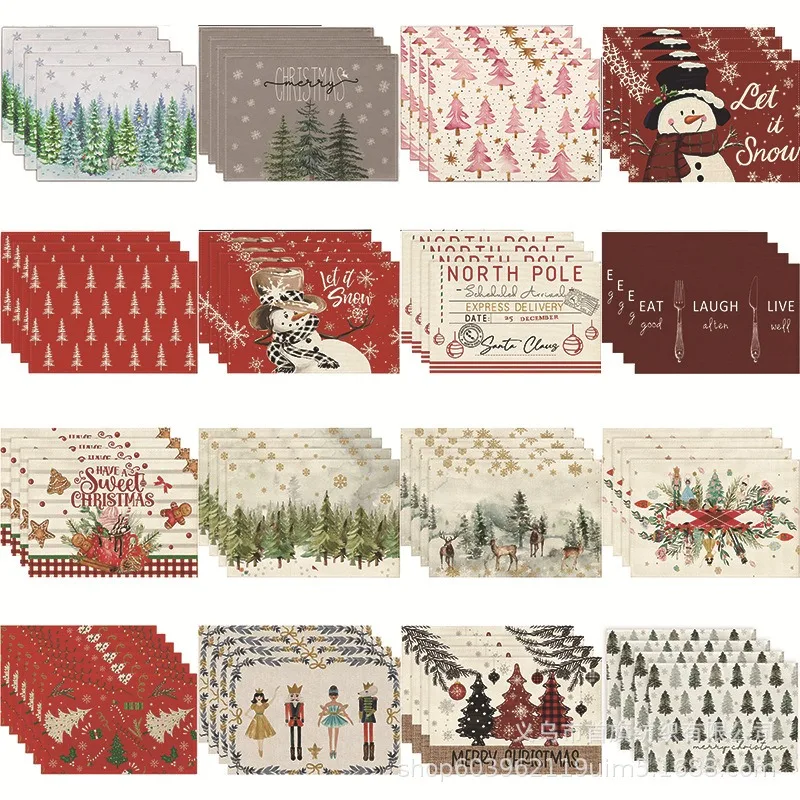 

4Pcs Christmas Tree Placemats Linen Non Slip Table Mats Rectangular Non Slip Dining Table for Kitchen Home Decor Essentials