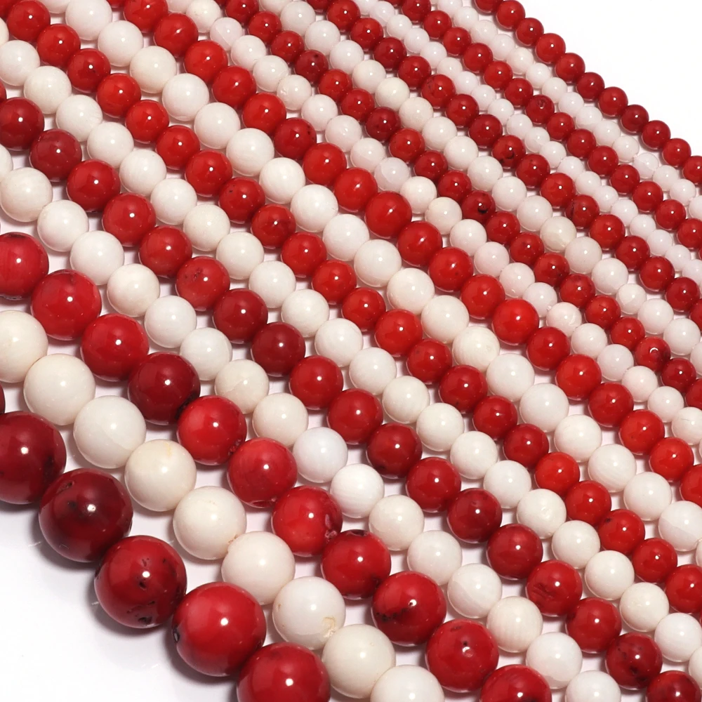 1 Strand Natural Coral Beads Red White Color Round Natural Stone Beads Loose Spacer Beads For Jewelry Making Bracelets Necklace