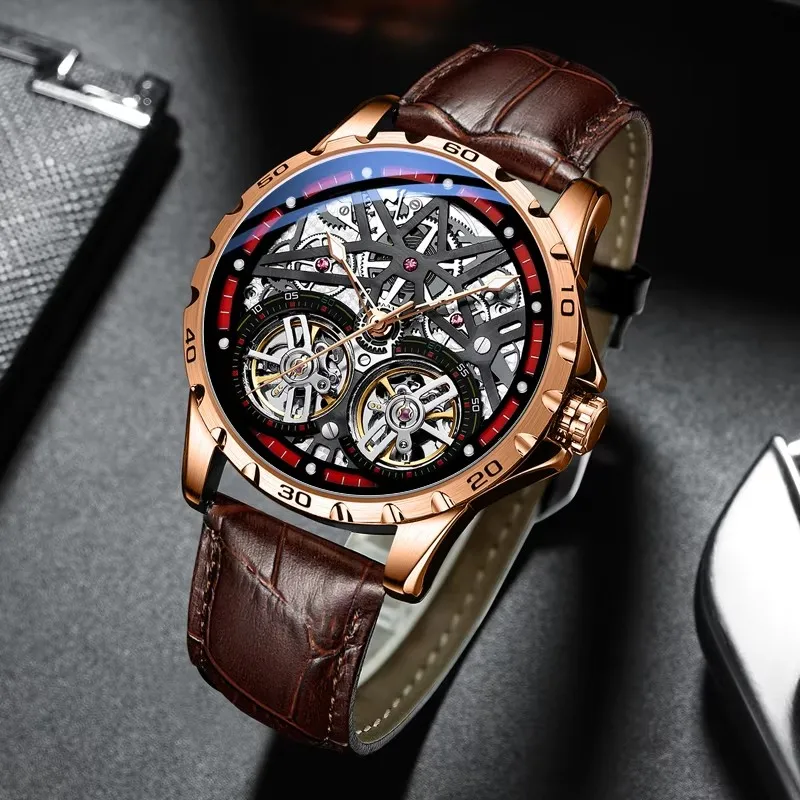 

New product AILANG watch double flywheel waterproof watch men's automatic mechanical watch fashion hollow large dial watch