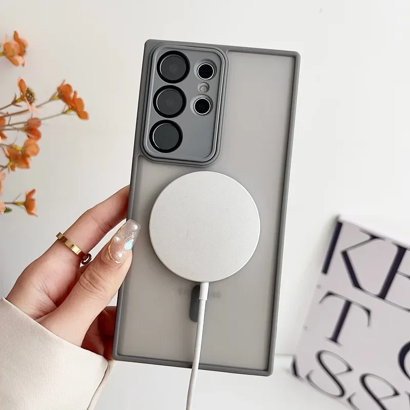 Para samsung galaxy s25 s24 s23 s22 ultra plus a35 a36 a56 a55 a26 a16 a06 a15 caso de telefone magnético lente da câmera capa proteção