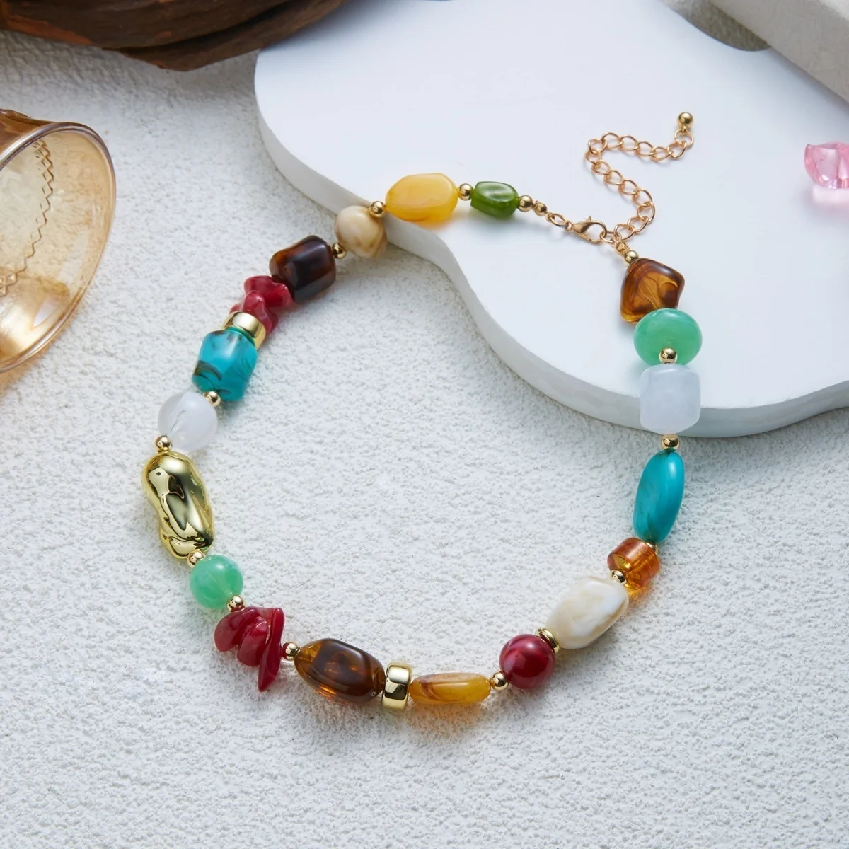Klobige Unregelmäßige Acryl-Perlenkette für Damen und Herren, Bunte Imitations-Natursteinperlen-Halskette, Vintage-Punk-Schmuck – Detail 24