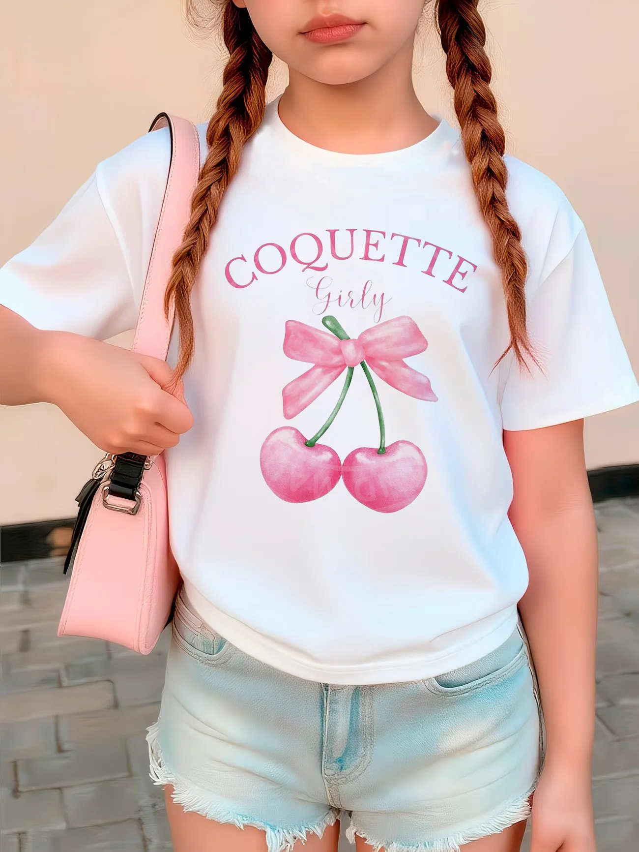 Modisches Kirsch-T-Shirt Bedrucktes T-Shirt Süße Mädchen-Sommerkleidung Kurzarm-Tops T-Shirts Niedliche Mädchenbekleidung