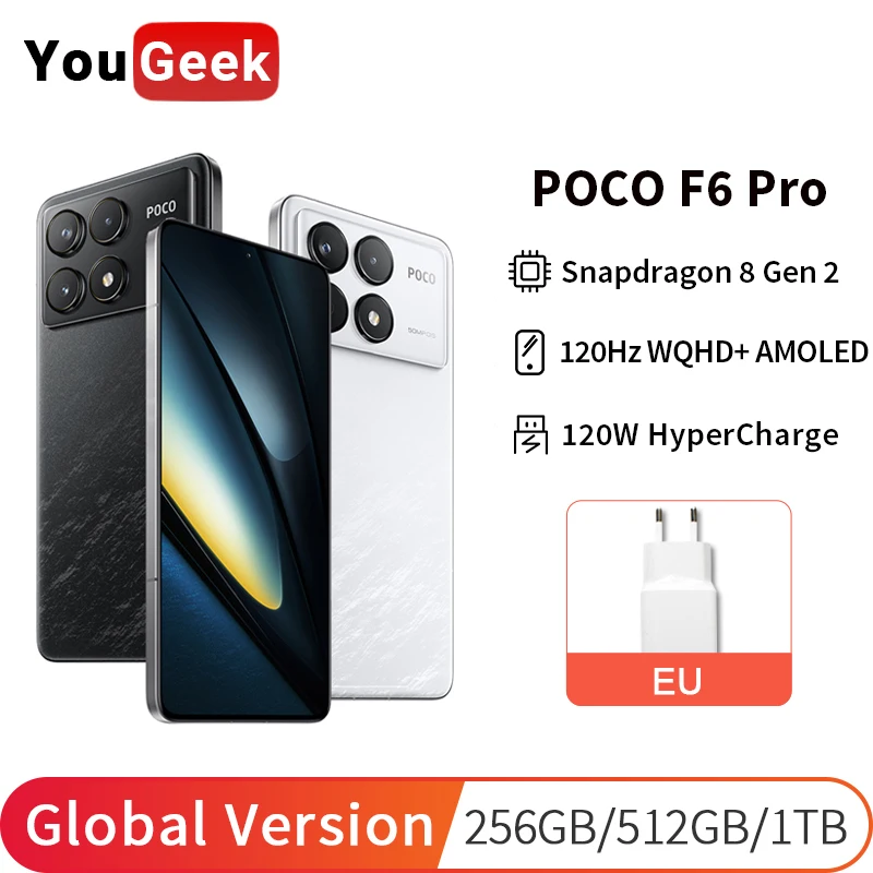 Global Version POCO F6 Pro 256GB/512GB/1TB Snapdragon 8 Gen 2 NFC 120Hz AMOLED Display 120W HyperCharge 50MP Camera Mobile Phone