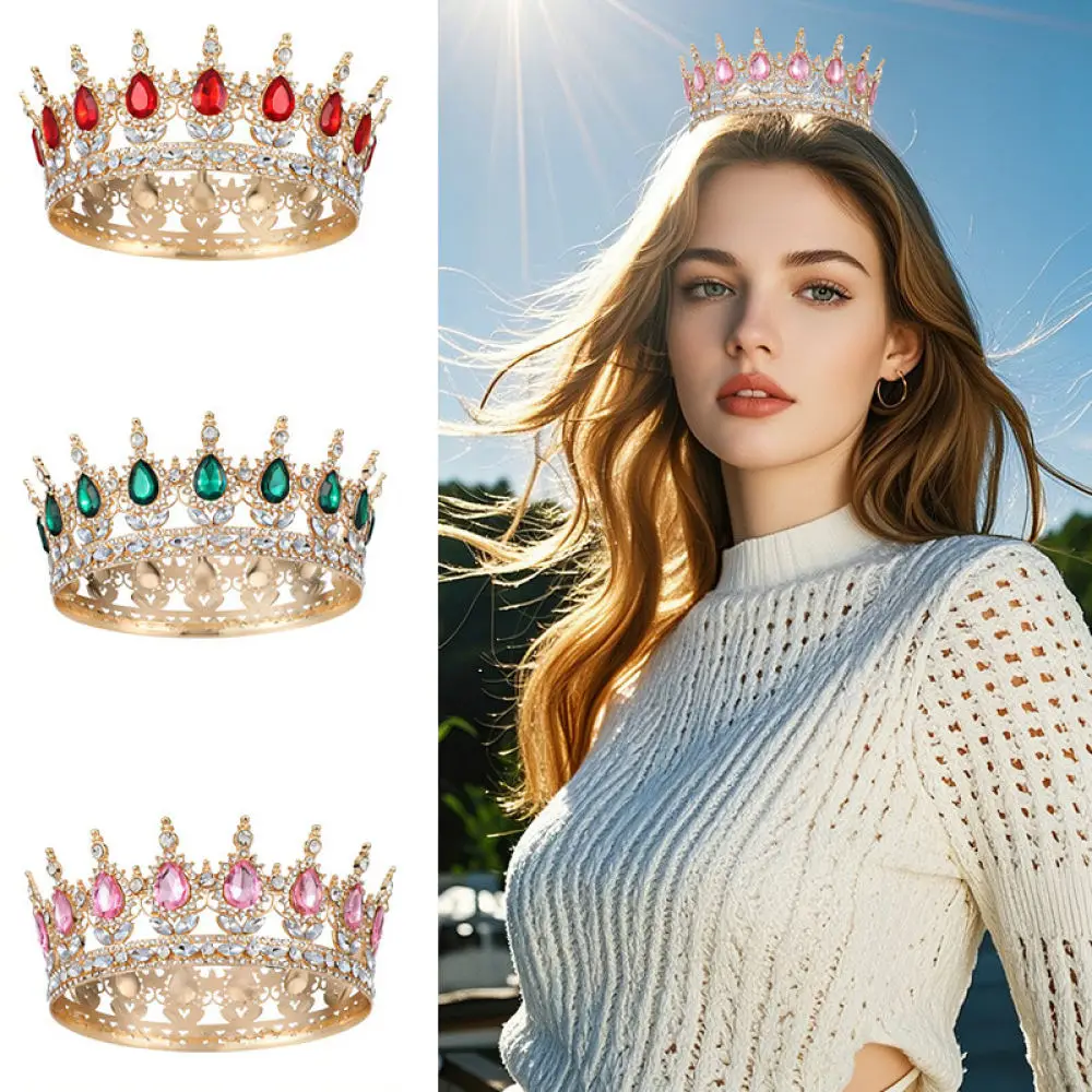 Luxury Baroque Circular Crown Alloy Tiara For Bride Wedding Headpiece Crystal Hair Ornaments Birthday Party Headwear - view 2
