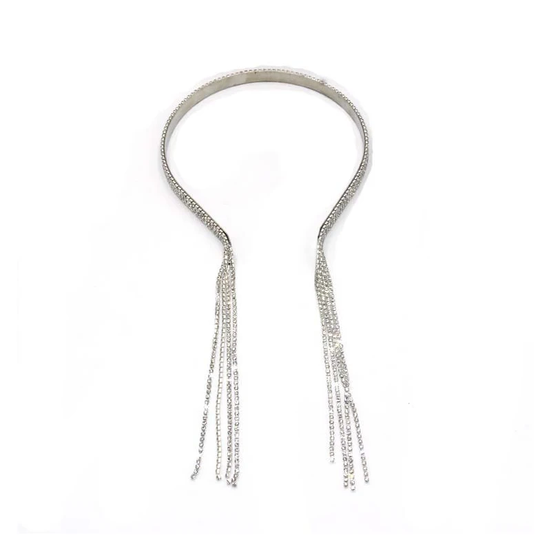 Fasce per capelli brillanti in lega di strass di lusso per donna fasce per nappe a catena lunga accessori per fascia per capelli da sposa con fascia in cristallo