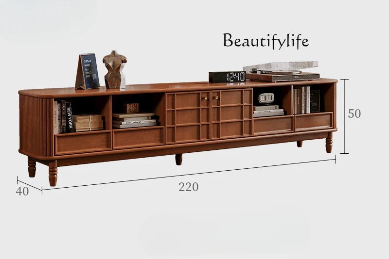 

French solid wood TV cabinet small apartment simple household living room retro style locker