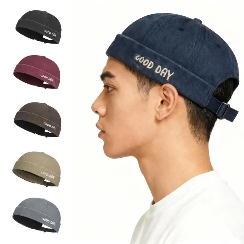 

Retro Dome Melon Brimless Beanie Cap Unisex Skullcap Sailor Cotton Hip Hop Denim Melon Hats Letter Embroidered Brimless Hat