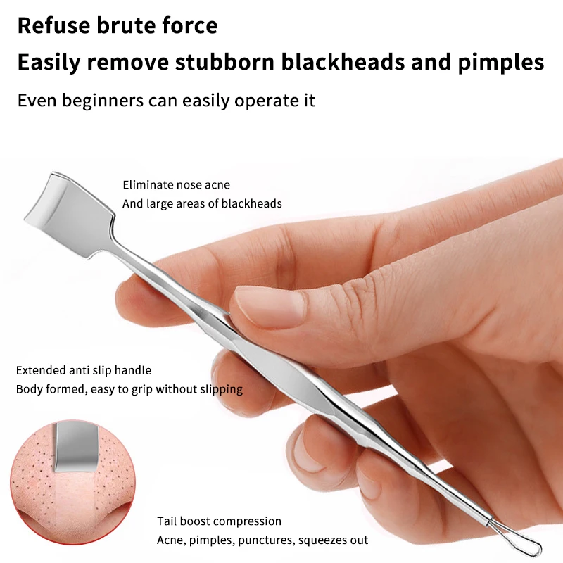 Super Pointed เข็มสิว Blackhead Removal ปิดสิวบีบ Blackhead Shovel Push Nose Remover Face Care เครื่องมือความงาม