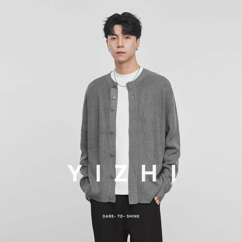 

2025 Autumn New Korean Sle Men's Sweater Coat Henry Collar Round Ne Open Cardigan Soft Cozy Long Sve Men Knittedwear