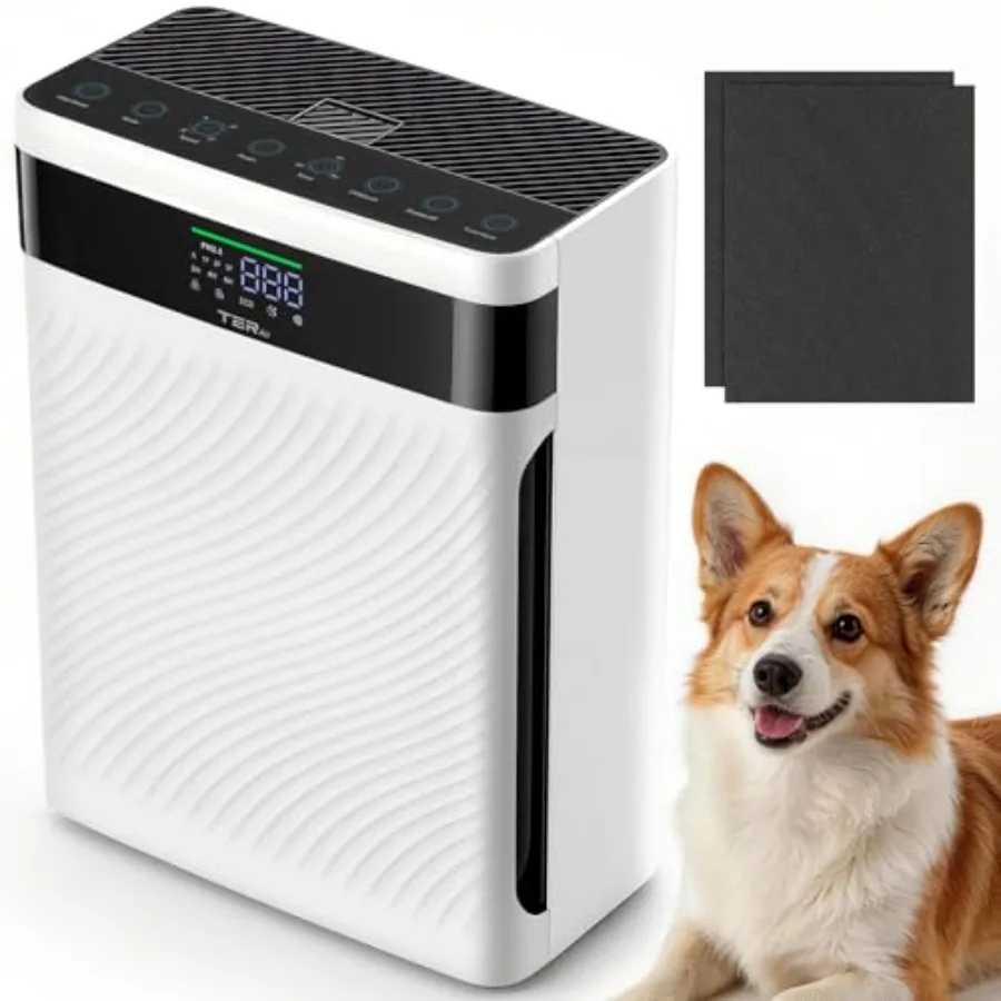 

Очиститель воздуха для дома с домашними животными, с моющимся фильтром H13 HEPA, белый, улавливает шерсть животных, перхоть, пыль, запахи, PM2.5, сенсор, умный автоматический режим