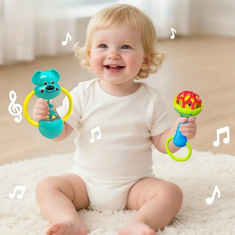 Hochets pour bébé de 0 à 12 mois, jouets sensoriels pour nouveau-né, cloche à main, jeu d'activité, hochets animaux mignons pour nourrissons, cadeaux