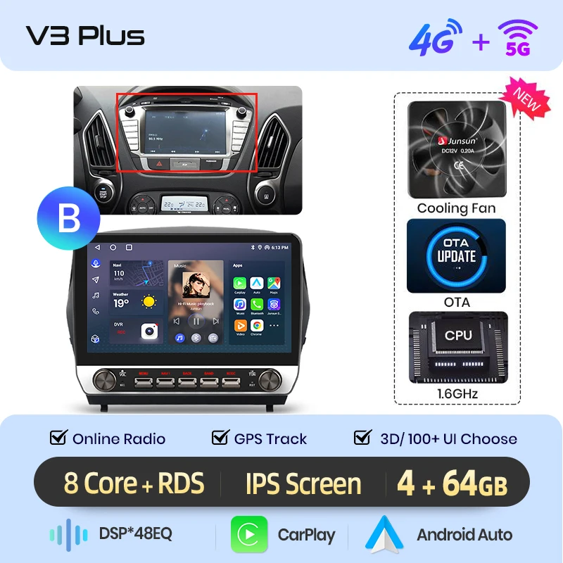 Junsun 10.1 "Knoppen Draadloze Carplay Android Auto Radio voor Hyundai Tucson 2 ix35 2009 2010-2015 Bluetooth GPS Navi 4G DSP