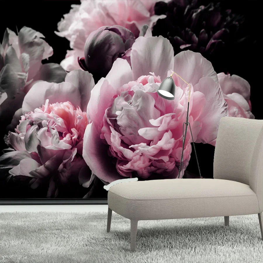 Custom Contact Paper Wall Papers Home DecorPeel and Stick Wallpaper for Living Room Peony Blossom Flowers Sofa TV Mural Printing