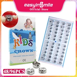 48/96PCS Dental Kids Crown Primary Molar Teeth Crown Stainless Steel Preformed Temporary Crown Orthodontic Deciduous Baby Crown