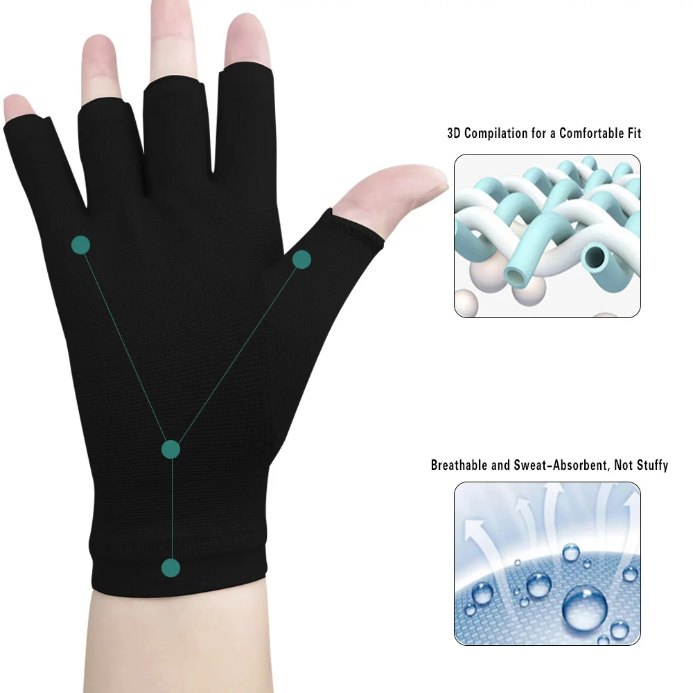 1 Paar Medizinische Kompressions-Arthritis-Handschuhe, Halbfinger, Schnelltrocknend, Atmungsaktiv, Handgelenkschutz für Damen und Herren, Schmerzlinderung, Handauflage – Detail 9