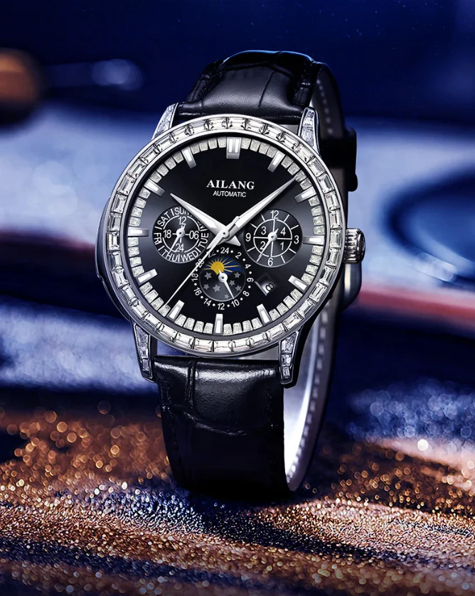 

AILANG Men's Watches Automatic Mechanical Business Wristwatch Waterproof Stainless Steel Strap Wristwatch Man Month Week