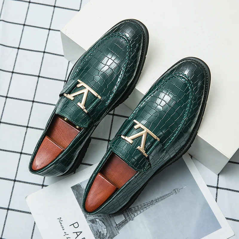 Four Seasons Men\'s High-end Business Formal Leather Shoes British Style Casual Fashion Texture Cover Green Size 38-47