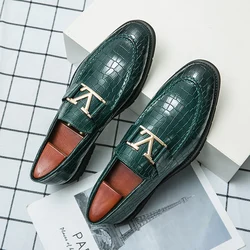 Four Seasons Men's High-end Business Formal Leather Shoes British Style Casual Fashion Texture Cover Green Size 38-47