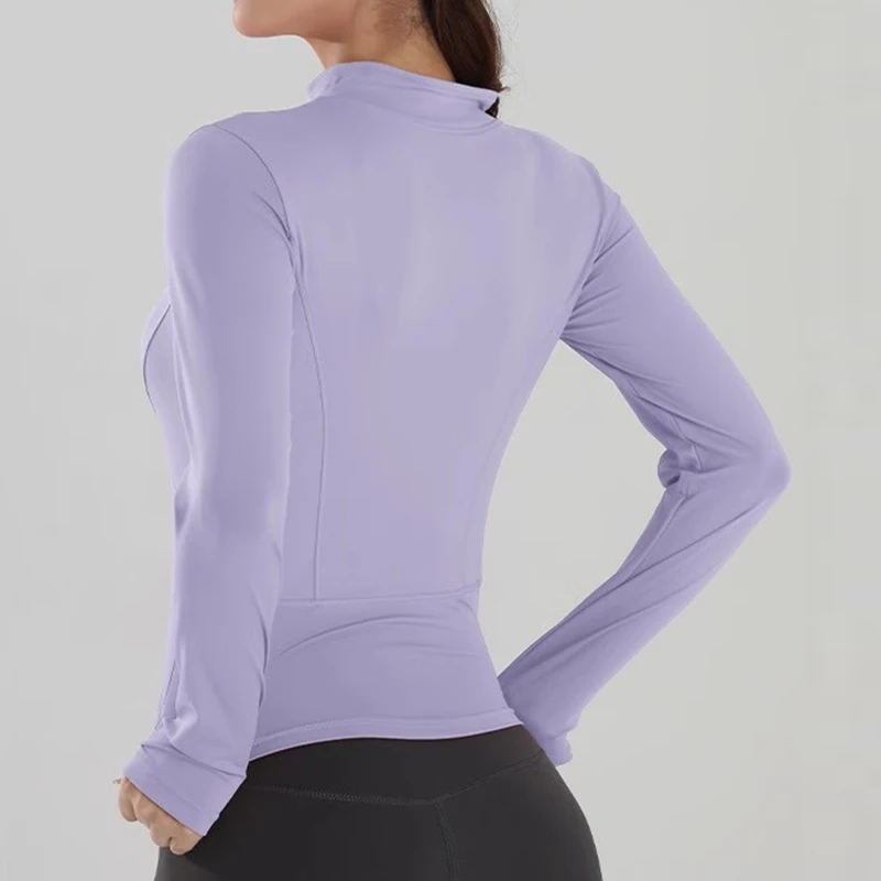Women's Slim Fit Long Sleeved Yoga Exercise Jacket Stand up Collar Fitness Zipper Top Slimming Yoga Wear for Women image 2