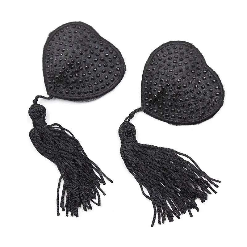 1 Pair Sexy Pasties Stickers Women Lingerie Sequin Tassel Breast Bra Nipple Cover Self Adhesive Heart Shape Bra Nipple Cover