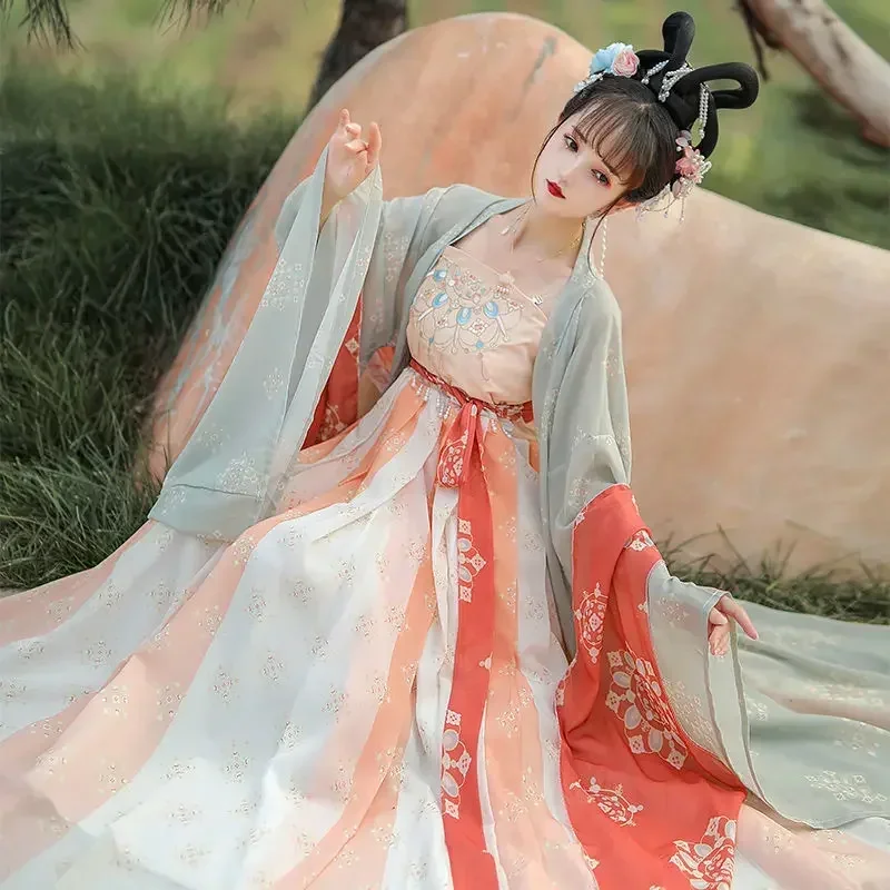 Pakaian tradisional Cina Hanfu Set wanita Chic bordir gaun peri kostum Cosplay kuno gaya Oriental pakaian putri