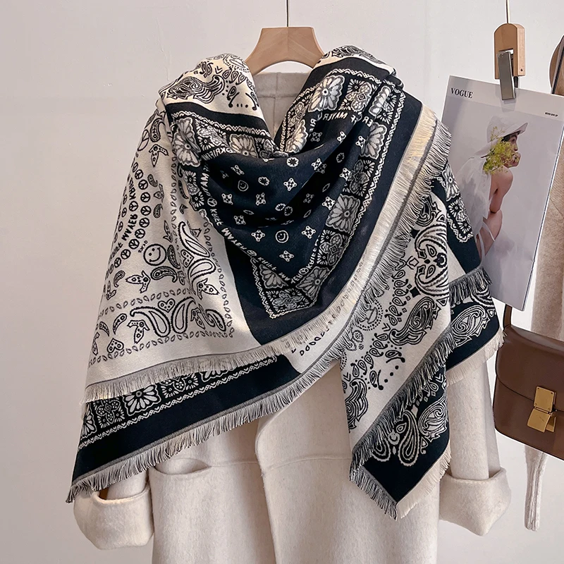 2025, Luxusmarke, Winter-Damen-Kaschmirschal – abstrakt bedruckter Schal mit Quasten, Pashmina-Bandana und eleganter Poncho – Detail 8