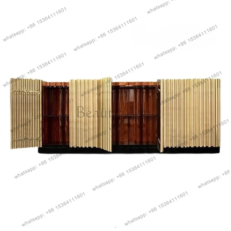 zj Creative stainless steel side cabinet villa simple high-end design corrugated wall storage cabinet
