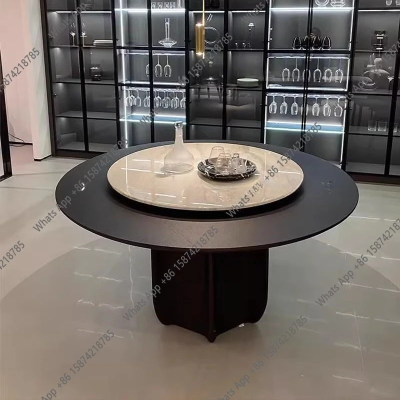 

Light luxury minimalist round table French retro living room solid wood designer high-end home high-end marble dining table