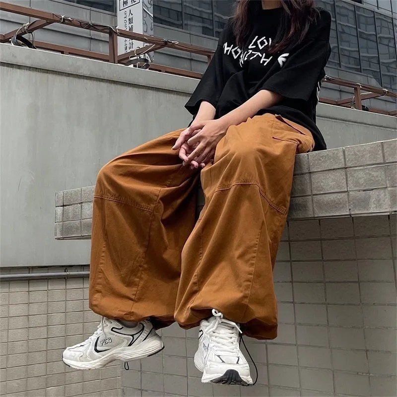 Work Pants Bound Feet Profile Patch Bag Japan Retro Style Loose Fitting Wide Legs Lantern Pants Male Female Trend Large Pocket