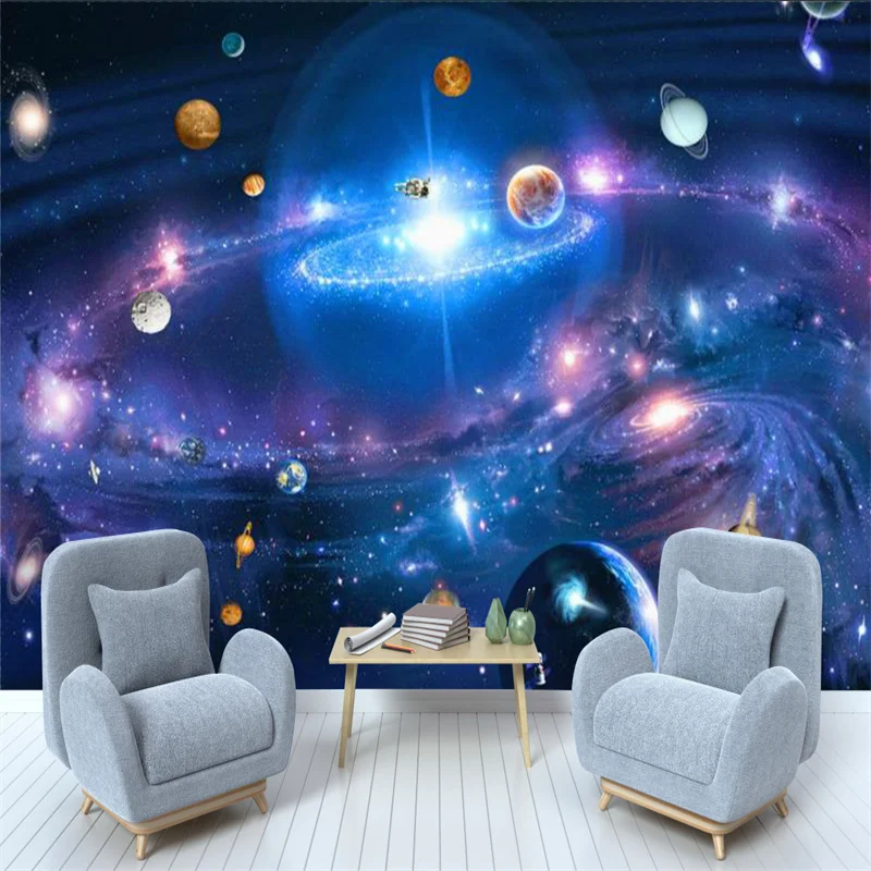 Custom Universe Planet Space Starry Wallpaper 3D Living Room Bedroom Background Wall Self-adhesive Mural Wall Papers Home Decor