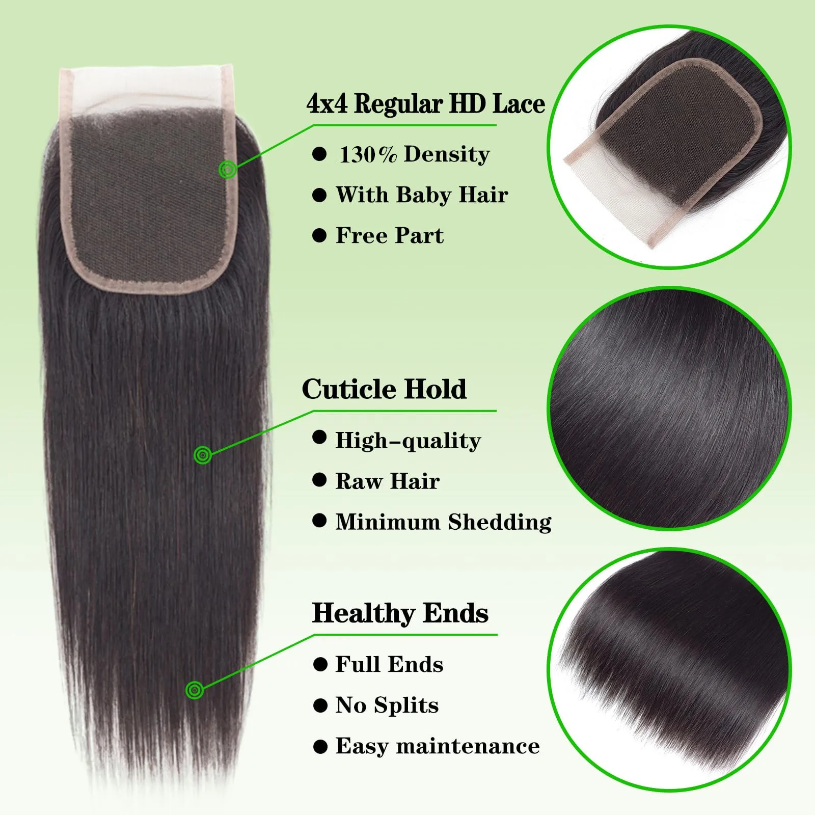 حزم شعر طبيعي مفرود مع إغلاق الدانتيل 4x4 100% غير المجهزة البرازيلي شعر بشري لعذراء نسج 3 حزم مع إغلاق الدانتيل