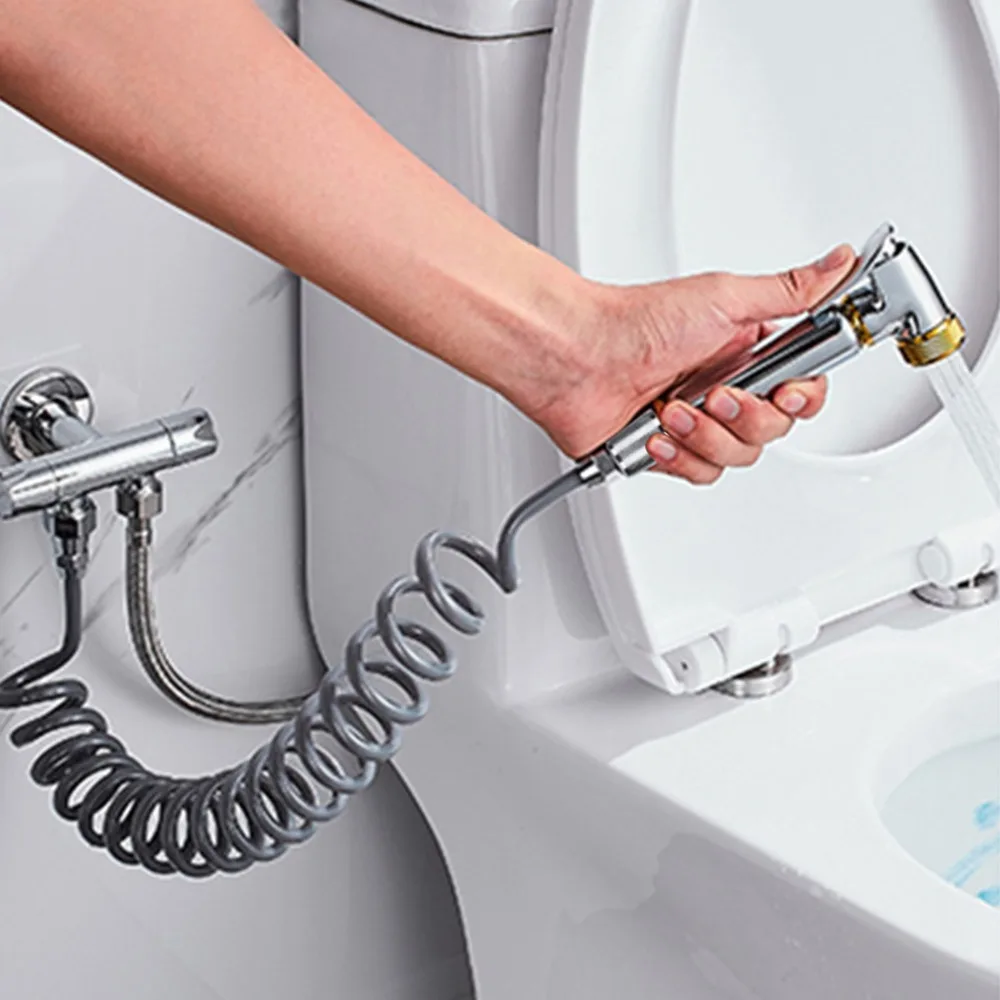 Versatile ABS Spring Shower Hose PU Material Grey Bidet Sprayer Hose Retractable Design Telescopic Design Bathroom Shower Hose