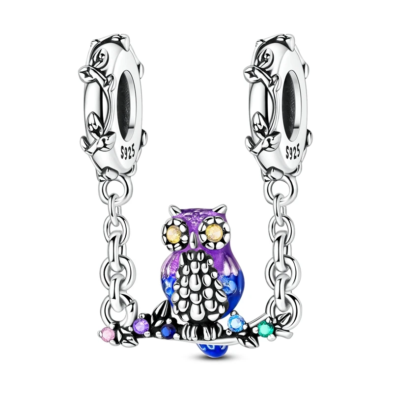 

Подвески из стерлингового серебра 925 пробы, бусина с цирконием, сова на дереве, подвеска, подходит для оригинального браслета, сделай сам, женские ювелирные изделия, подарок