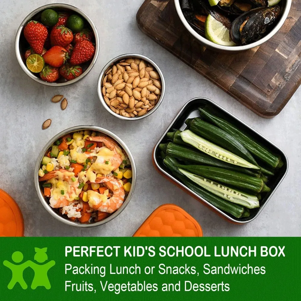 Contenitore in acciaio inossidabile con coperchio, contenitore per il pranzo con coperchio in silicone a prova di perdite, bento box per alimenti